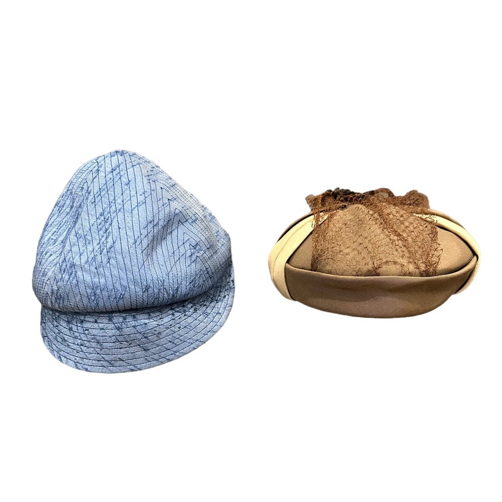Vintage Luci Puci Newsboy & Bobby Lee Pillbox Netting Hat Lot Blue Brown Women